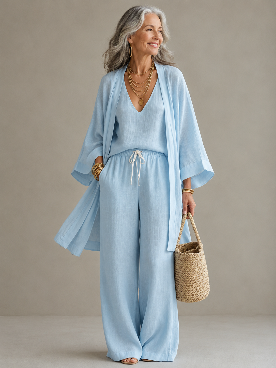 Ines | Three-Piece Vest & Wide-Leg Trouser Set