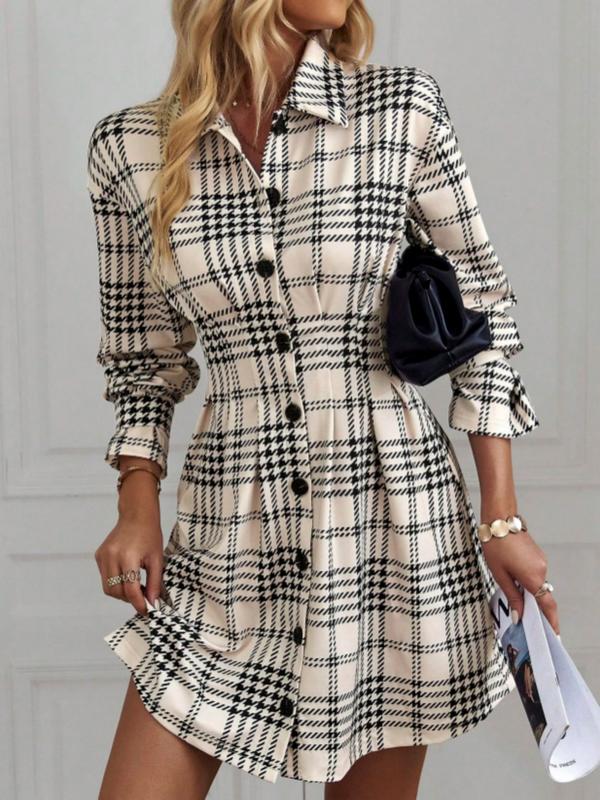 MARIAT - Slimming Check Dress for Autumn