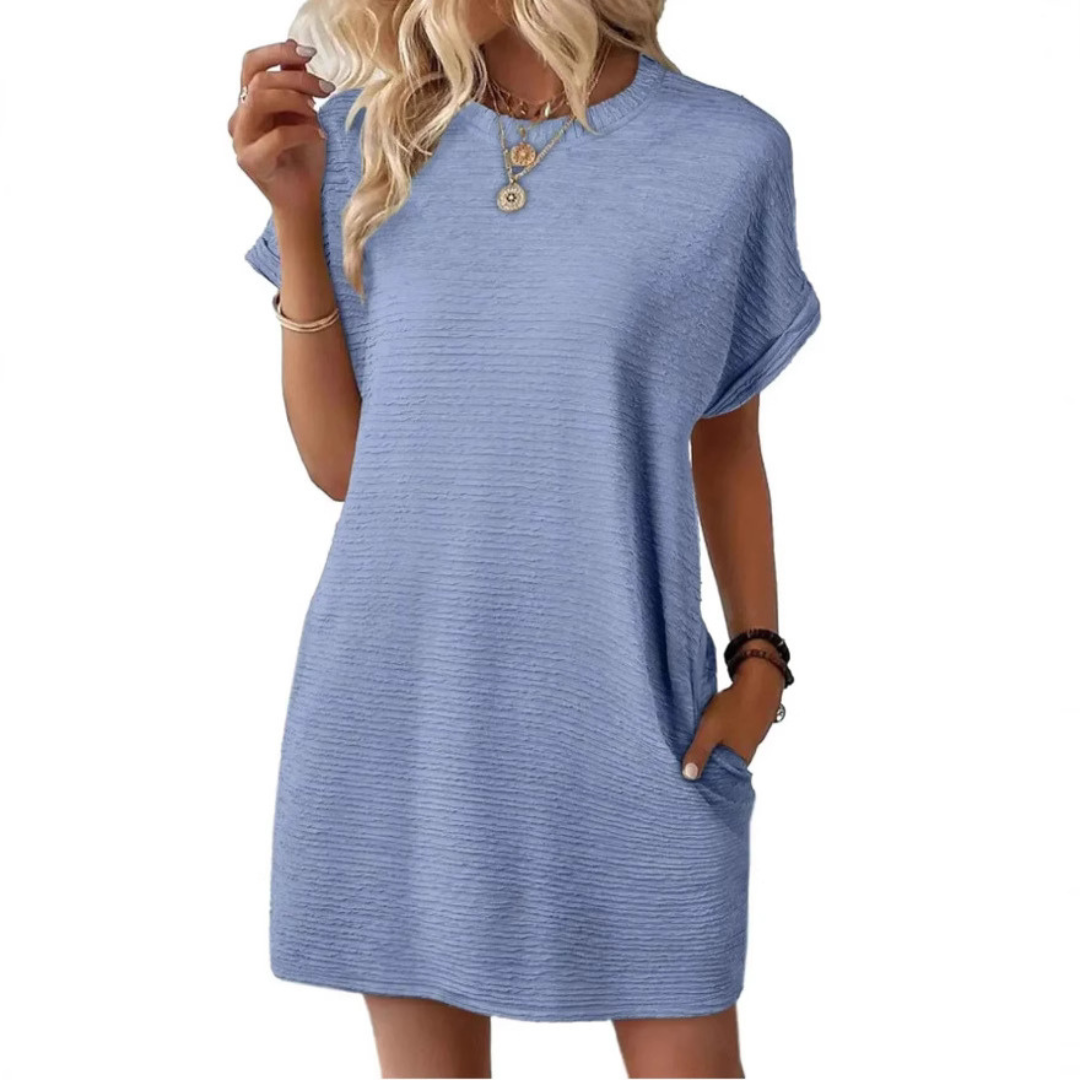 EVASHA™ – Casual Minimalist Round Neck Summer Dress