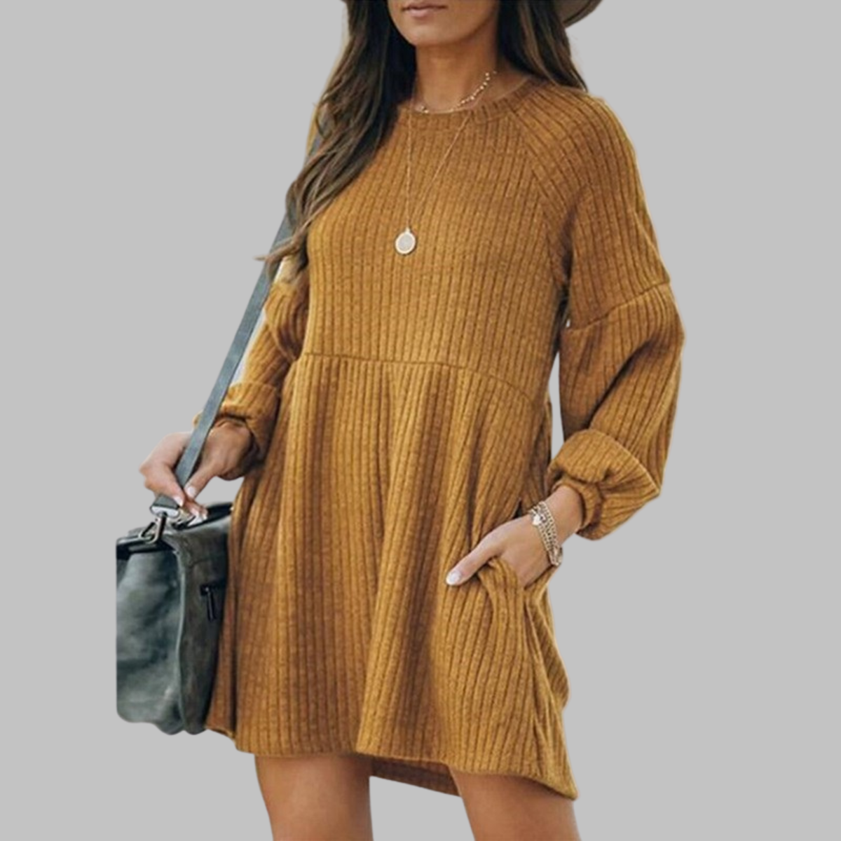 MONGOT - Cozy Ribbed Bishop Sleeve Round