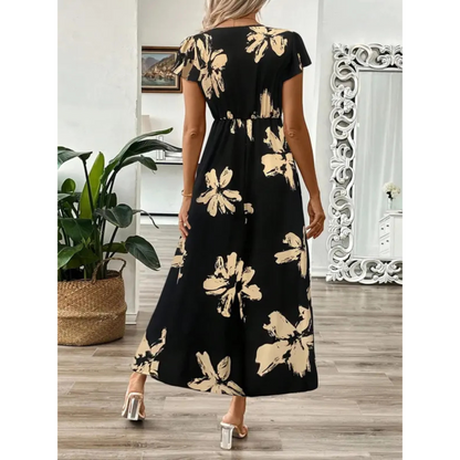 ZOELLA™ – Elegant Summer Printed Short Sleeve Maxi Dress