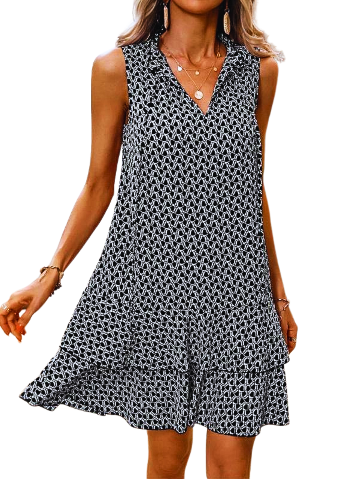 DORAT - Geometric Print Bow Dress Casual