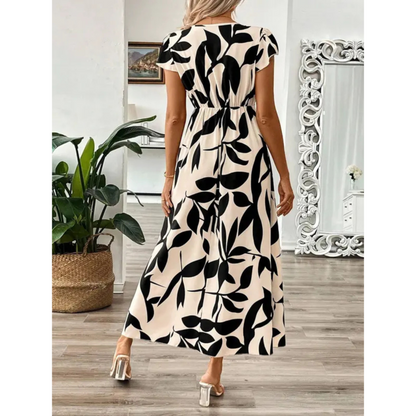 ZOELLA™ – Elegant Summer Printed Short Sleeve Maxi Dress