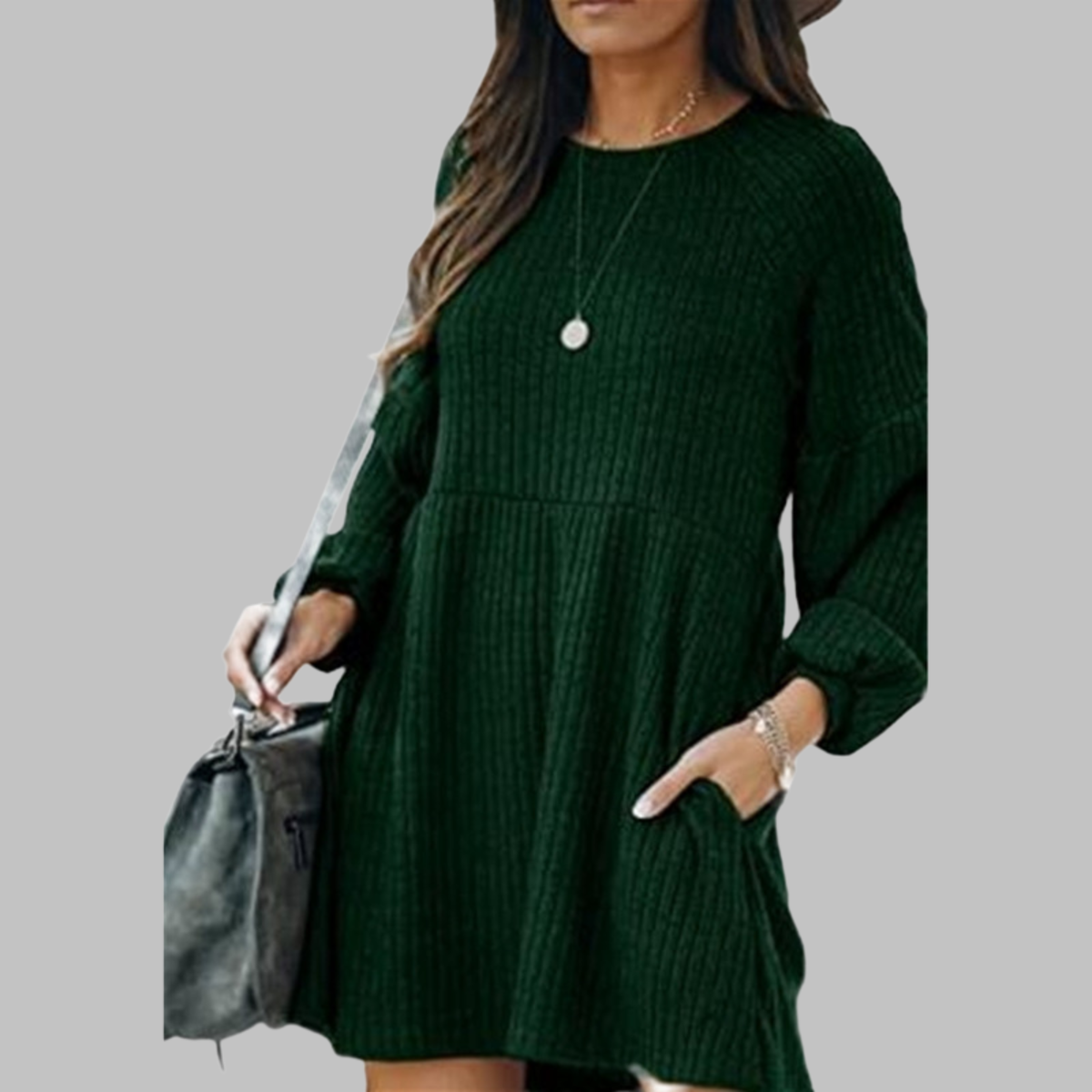MONGOT - Cozy Ribbed Bishop Sleeve Round
