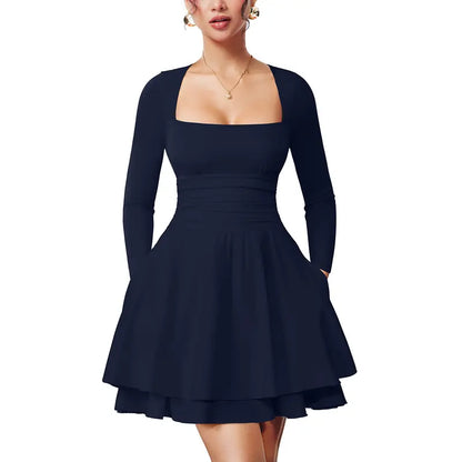 WINONAT - Square Neck Ruffle Hem Mini