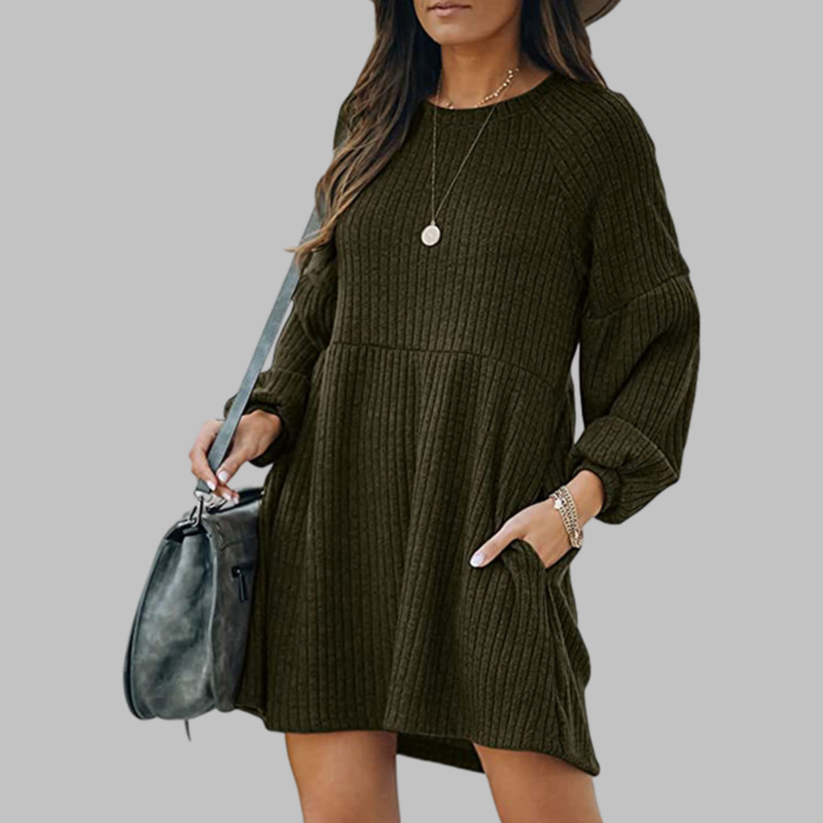 MONGOT - Cozy Ribbed Bishop Sleeve Round