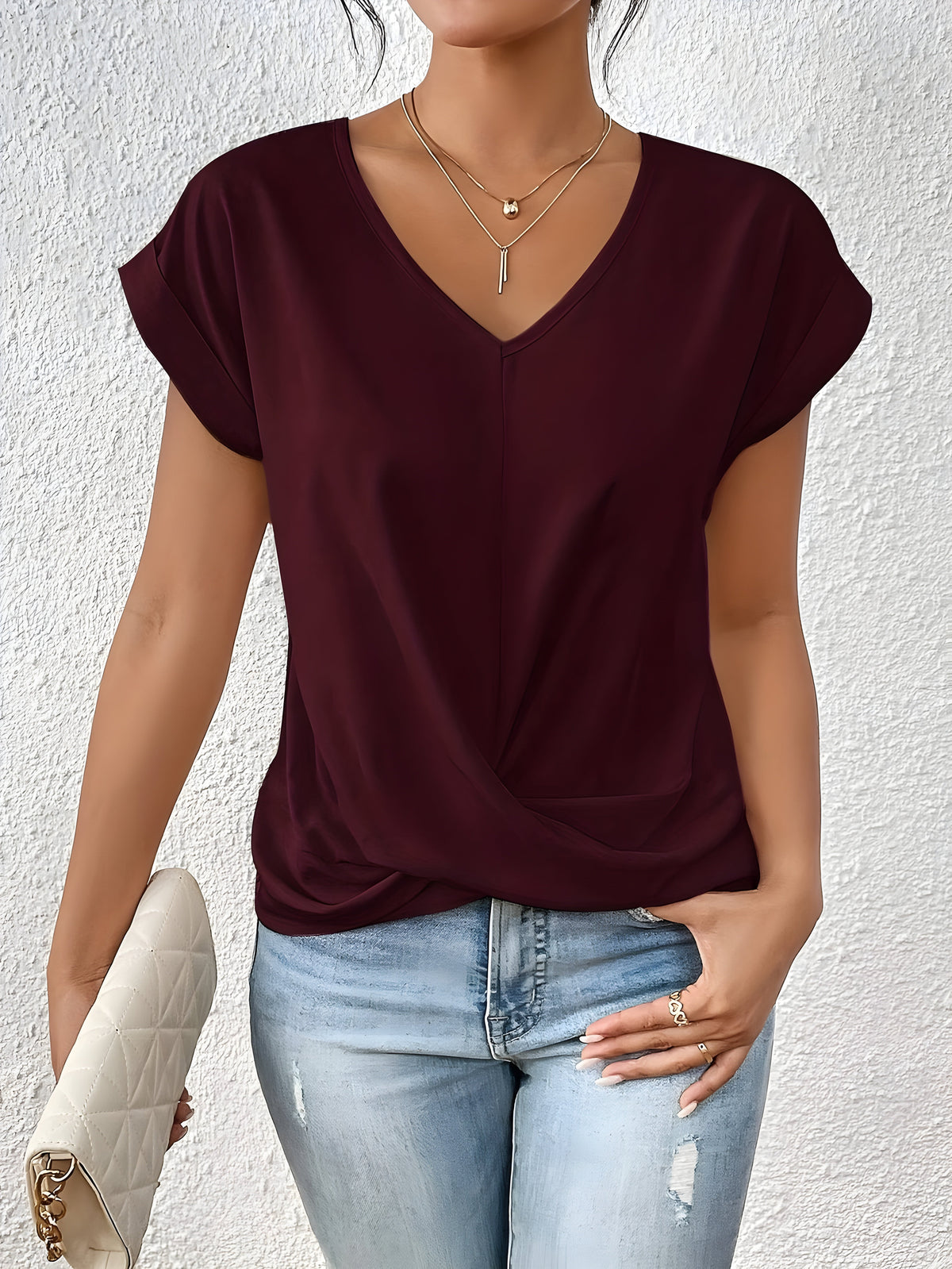 MEIKA™ – Classic Twist Detail V-Neck Top