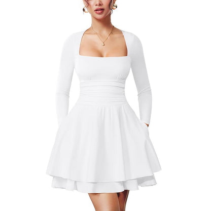 WINONAT - Square Neck Ruffle Hem Mini