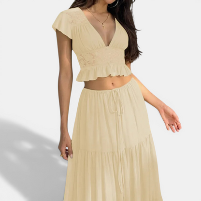 CARIÑA™ – Sheer Lace Tie-Up Two Piece Set