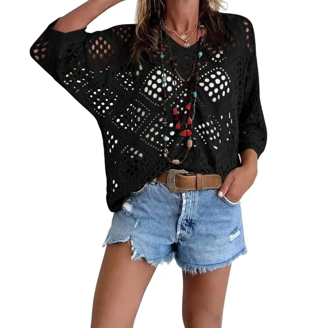 WILLA™ – Boho Diamond Crochet Batwing Top