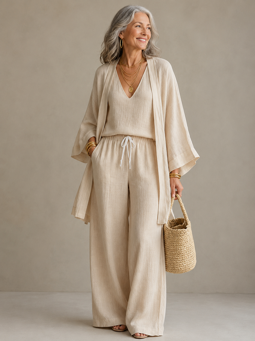 Ines | Three-Piece Vest & Wide-Leg Trouser Set