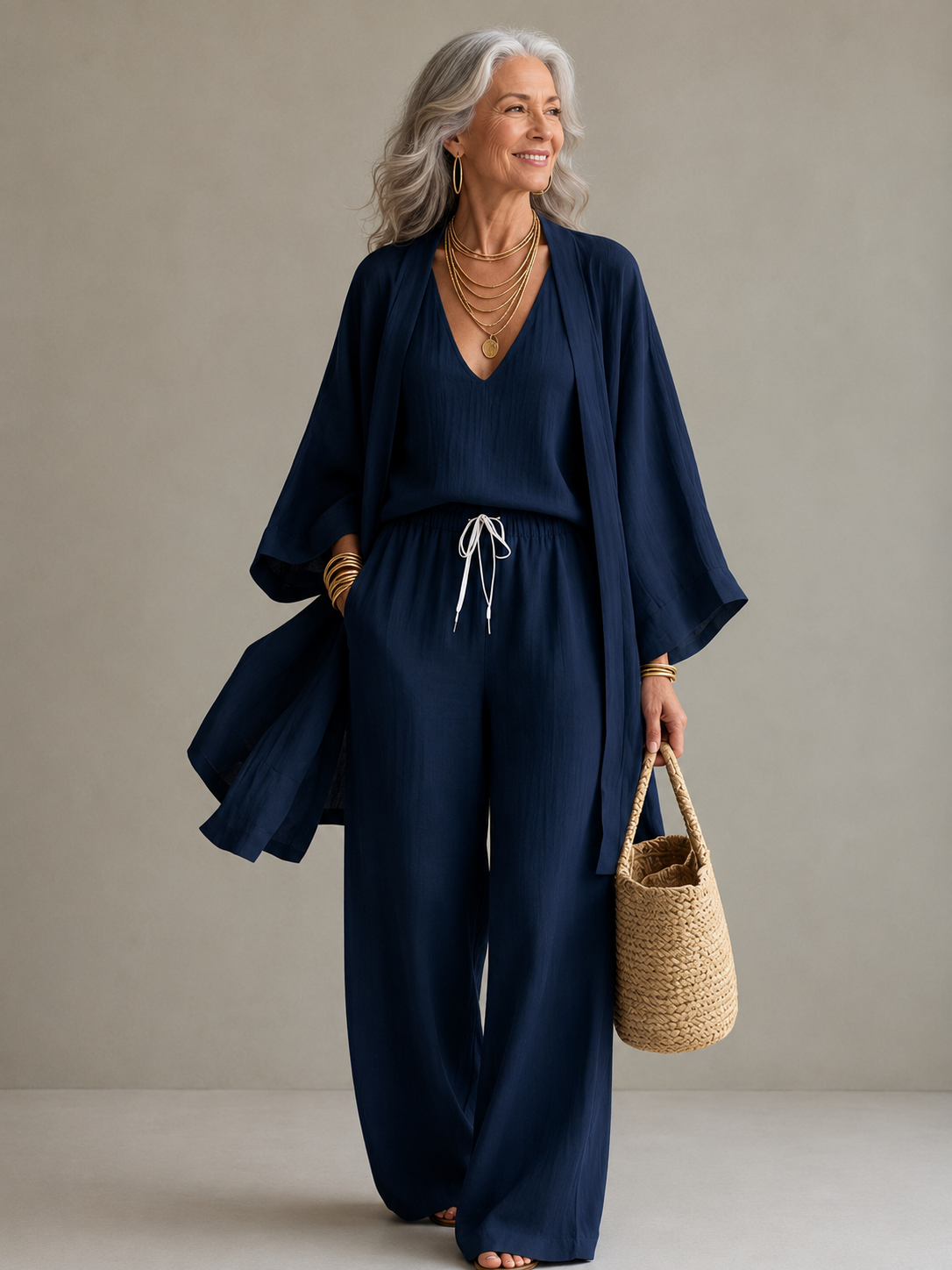 Ines | Three-Piece Vest & Wide-Leg Trouser Set