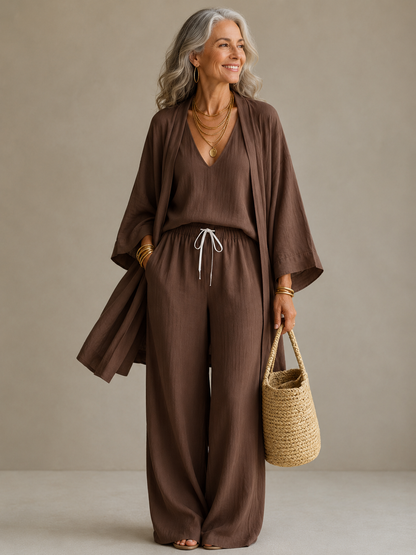 Ines | Three-Piece Vest & Wide-Leg Trouser Set