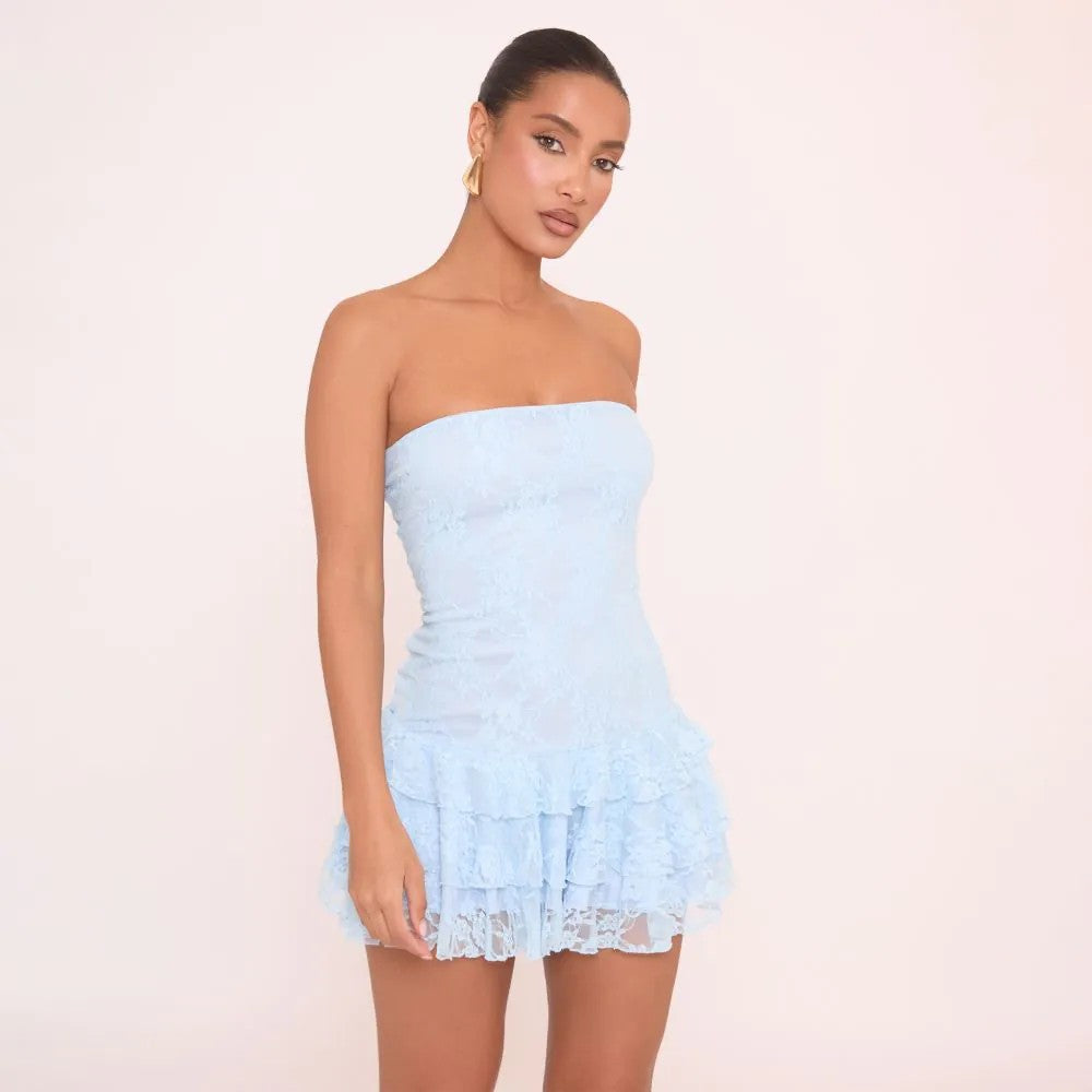 EVANGELINE™ – Chic Strapless Frill Hem Mini Dress