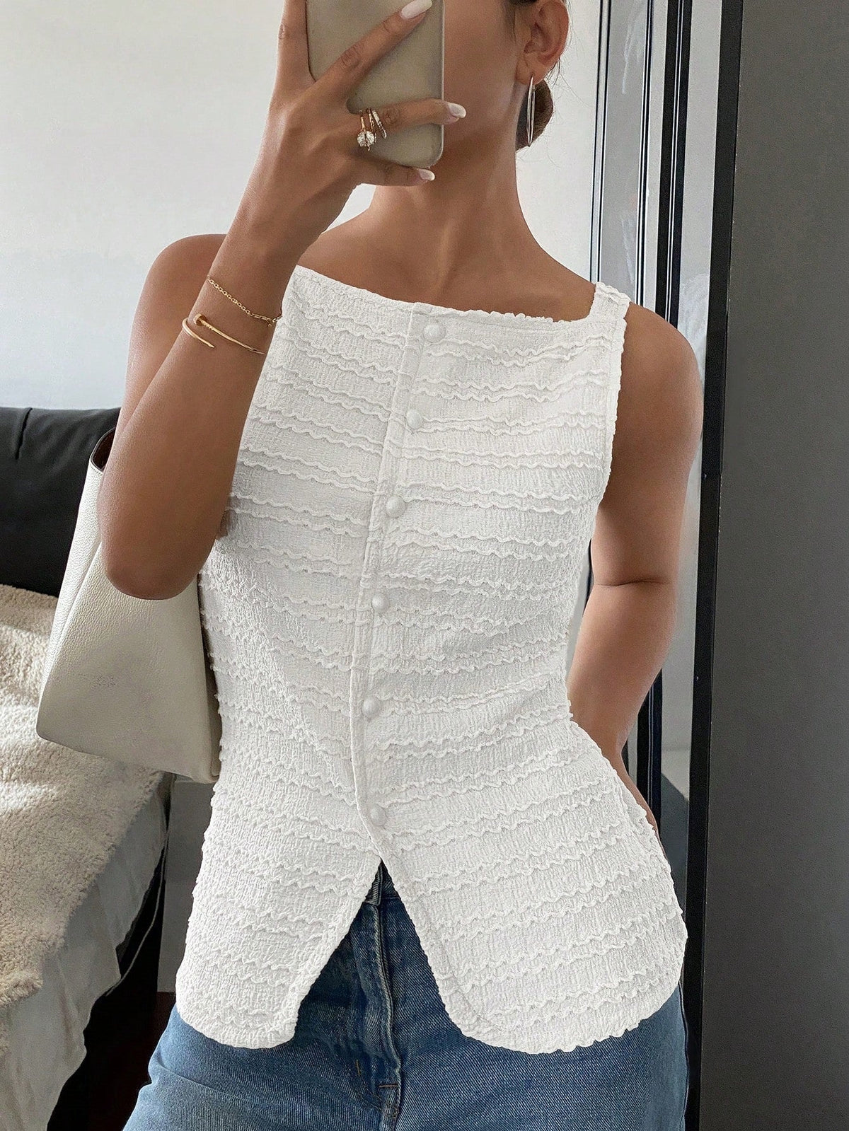 QUEENIE™ - Classy Button Front Sleeveless Outerwear Vest