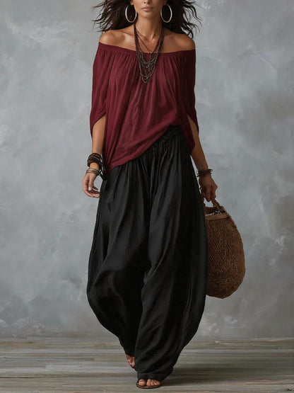 Milena | Off-Shoulder Top & Harem Pants Set