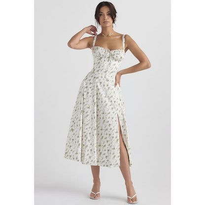 OPRAH™ - Casual Lace-Up Square Neck Midi Dress