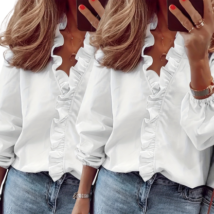 LORELEIT - Timeless V-Neck Blouse with Ruffles