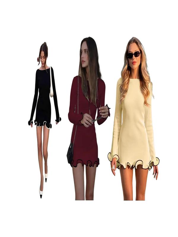 SARAHT - Colorblock Wave Hem A-Line Long