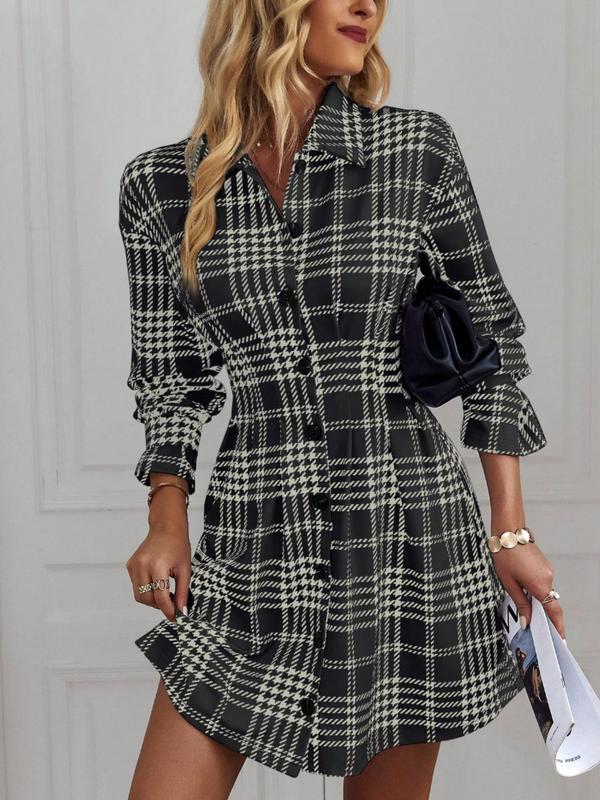 MARIAT - Slimming Check Dress for Autumn