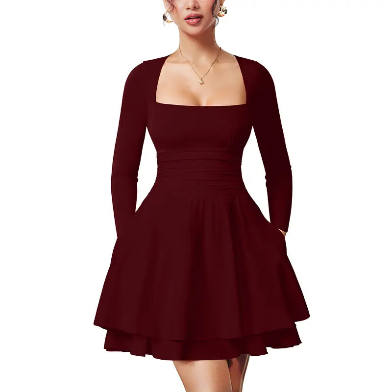 WINONAT - Square Neck Ruffle Hem Mini