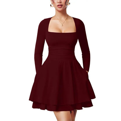 WINONAT - Square Neck Ruffle Hem Mini